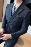三件套男士条纹西装套装休闲双排扣舒适商务SJT826-P265，男装西服套装，星座1012