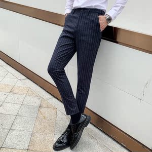 秋冬新款男士西裤商务绅士条纹休闲裤修身西裤K809-P70图片
