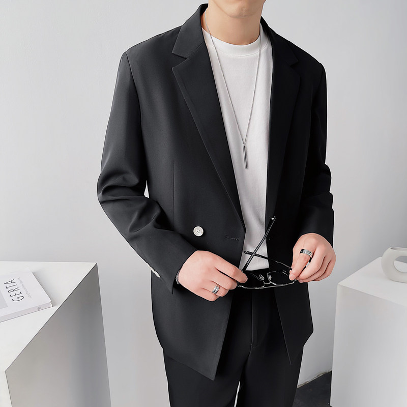 宽松西装套装男帅气宽松西服两件套纯色休闲礼服海蓝DX857-P120,男装西服套装,星座1012