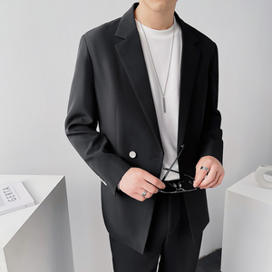 宽松西装套装男帅气宽松西服两件套纯色休闲礼服海蓝DX857-P120图片