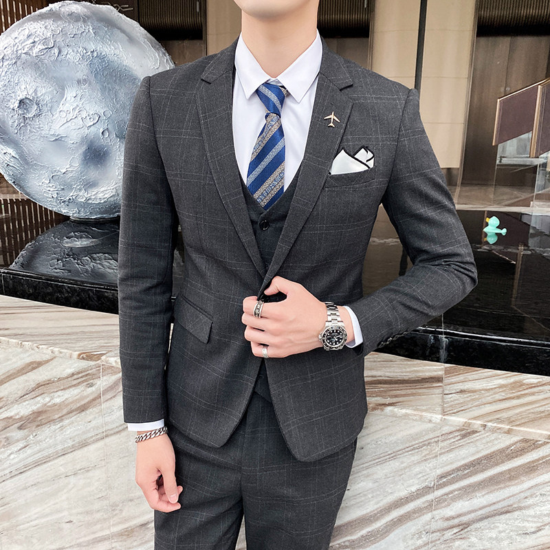 商务休闲修身西服套装男三件套英伦帅气西装礼服正装SJT823-P280,男装西服套装,星座1012