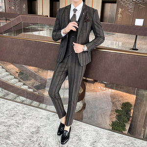 粗条纹西服套装男三件套帅气西装修身礼服高品质SJT822-P260,男装西服套装,星座1012