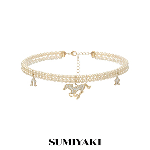 爆闪小马珍珠双层锁骨链百搭时尚 项链叠戴神器 马年系列 SUMIYAKI
