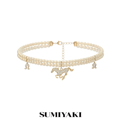 SUMIYAKI马蹄珍珠镶钻吊坠项链