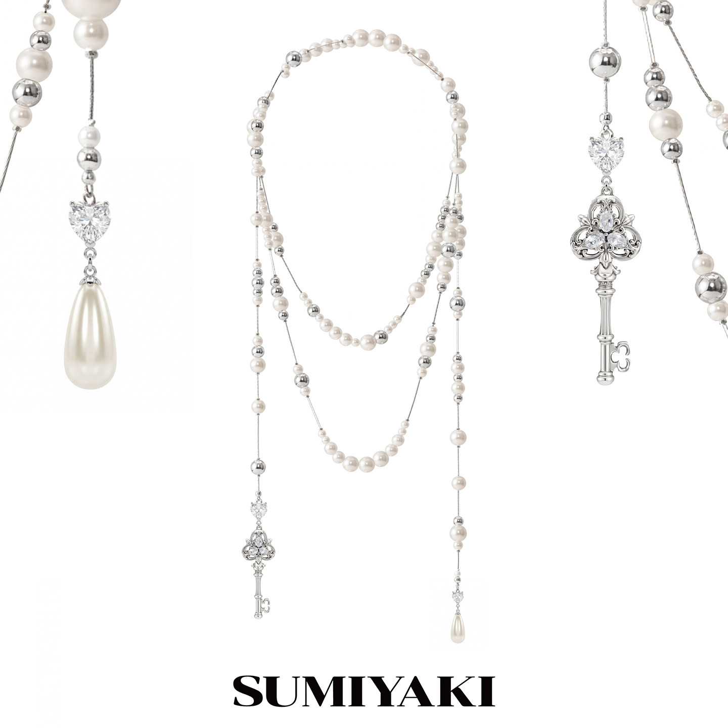 SUMIYAKI 爱锁芯系列钥匙水滴破碎珍珠长款叠戴项链缠绕毛衣链