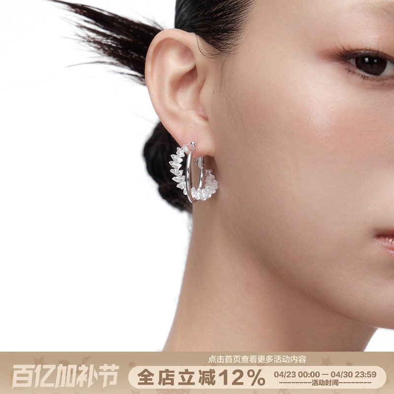 SUMIYAKI 夏日降温闪亮锆石串珠耳环女圆圈耳环精致高级时尚耳钉