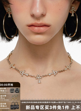 安卡满钻十字架项链轻奢锁骨链