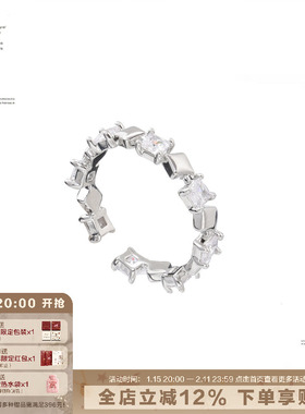 SUMIYAKI 925纯银戒指锆石方块叠戴对戒情侣小众设计高级感开口戒