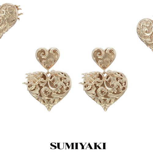 SUMIYAKI 天使爱心系列双面浮雕复古爱心耳环