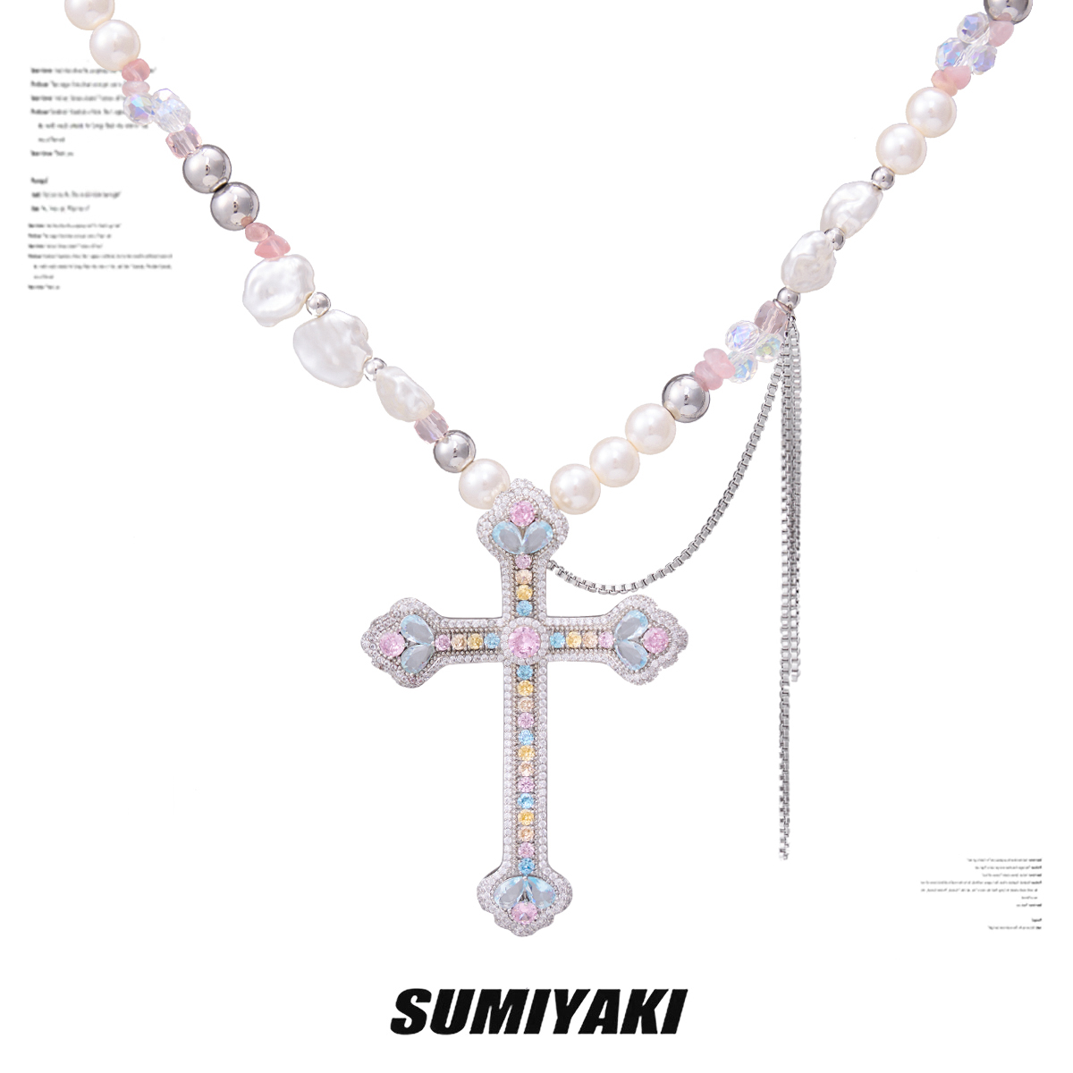 SUMIYAKI巴洛克珍珠满锆十字架