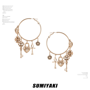 SUMIYAKI 复古风钥匙爱心耳环显瘦大耳圈女 爱锁芯系列秋冬美式
