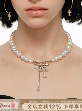 满钻安卡十字架项链回形针锁骨链