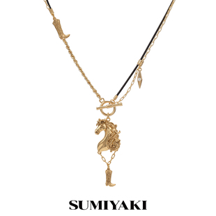 【3.8 20:00开卖】SUMIYAKI 马年系列复古卷毛小马OT扣项链锁骨链