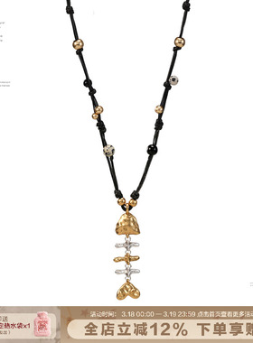 年年有鱼纳福项链复古串珠叠戴