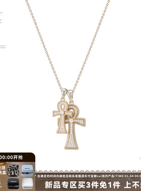 满钻安卡十字架项链女百搭毛衣链