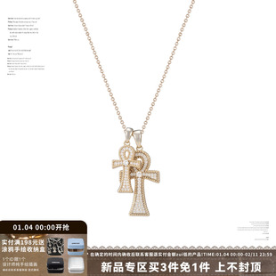 SUMIYAKI 满钻安卡十字架吊坠项链轻奢风高级毛衣链女