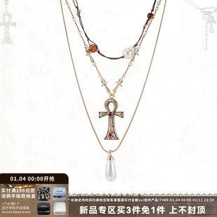 SUMIYAKI 生命之匙系列安卡十字架多层项链复古哥特风叠戴毛衣链