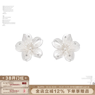 SUMIYAKI夜樱系列樱花耳环立体花朵耳饰新中式哑光耳饰女情侣礼物