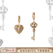 SUMIYAKI 复古爱锁芯系列不对称钥匙耳环爱心耳饰女耳夹无耳洞