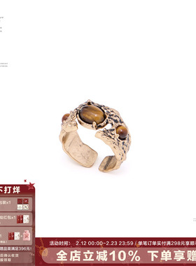 SUMIYAKI 复古雅丹风虎眼石戒指女开口戒小众秋冬设计开口指环女