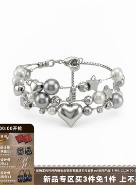 灰色珍珠三层叠戴手链百搭首饰