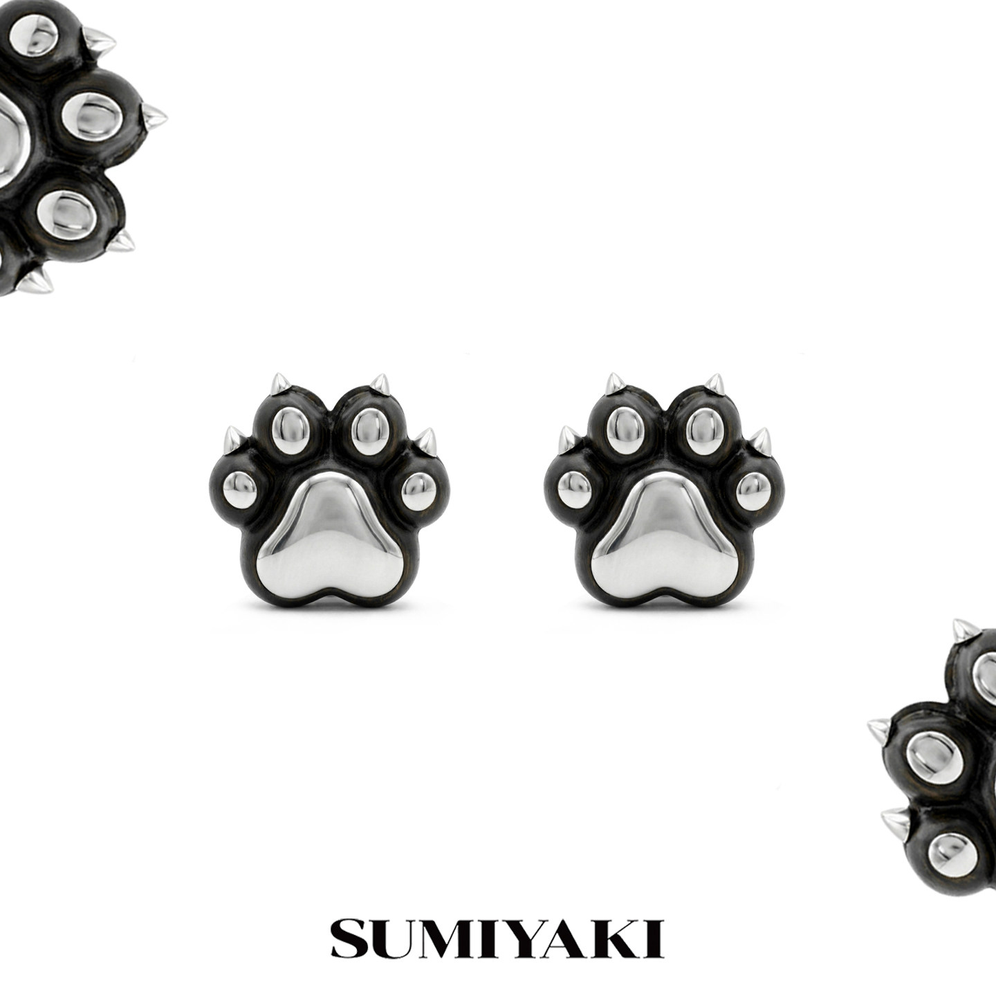 SUMIYAKI 天然木质甜酷猫爪耳环 设计师圣诞礼物s925银针耳饰
