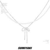SUMIYAKI 双层蝴蝶结珍珠项链通勤百搭锁骨链女