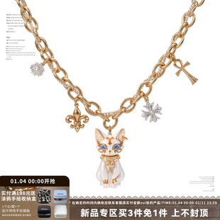 SUMIYAKI 生命之瞳系列 法老埃及猫锁骨链 安卡十字架猫咪项链女