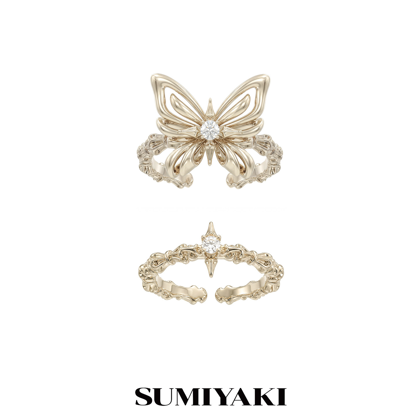 SUMIYAKI 蝴蝶钥匙系列戒指组合小众设计轻奢饰品美拉德2026新款