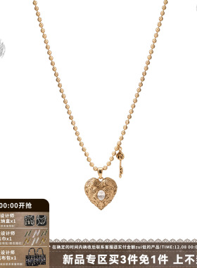 SUMIYAKI 复古爱锁芯系列做旧浮雕爱心项链简约毛衣链女