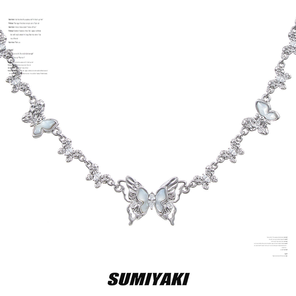 thumbnail for SUMIYAKI White Butterfly Series Light Luxury Diamond-studded White Mother-of-Pearl Butterfly Necklace Women's Ins Niche High-end Clavicle Chain