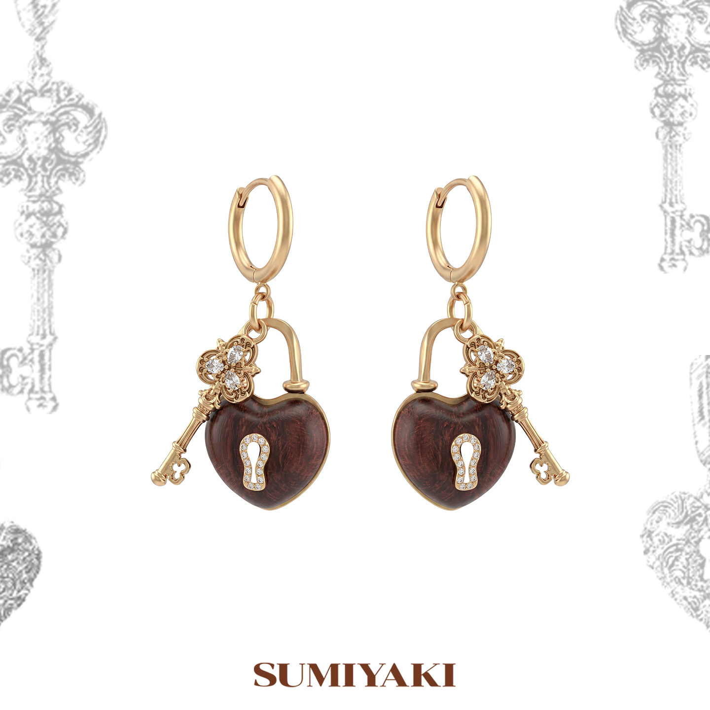 SUMIYAKI 爱锁芯系列 红木头耳环本命年钥匙耳饰新年礼物