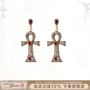 SUMIYAKI 生命之匙系列复古风安卡十字架耳环s925银针耳饰女