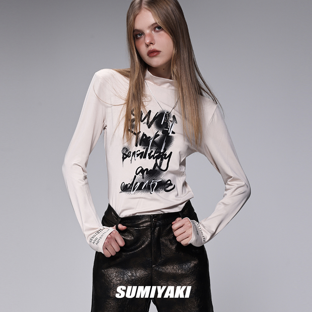 SUMIYAKI原创辣妹修身涂鸦打底衫