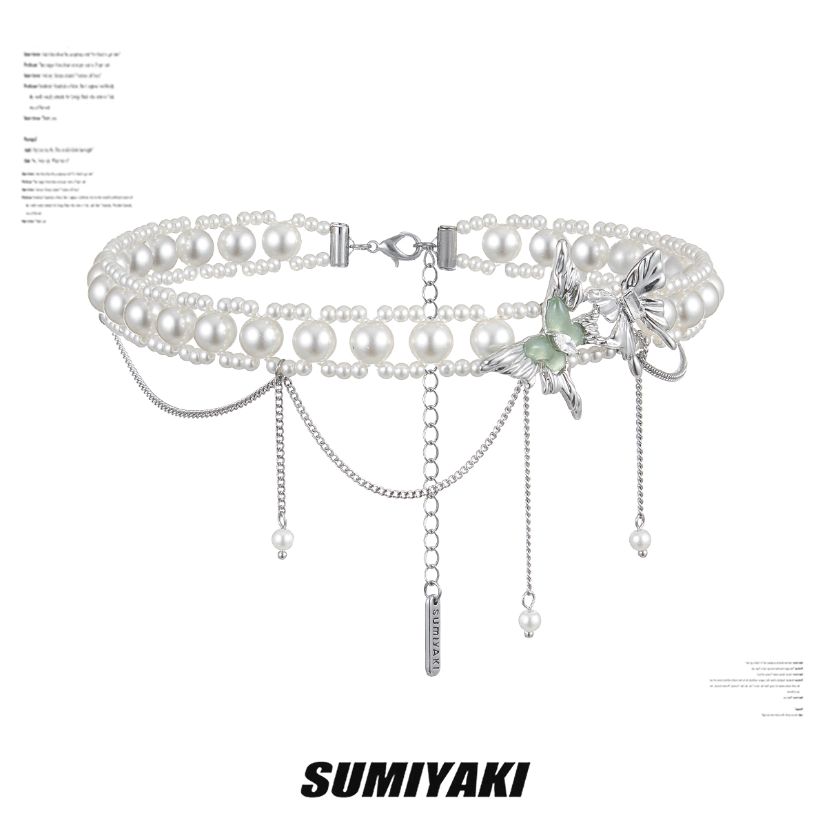 SUMIYAKI薄荷绿贝母珍珠锁骨链