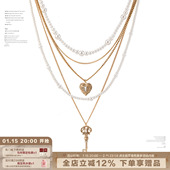 SUMIYAKI 复古爱锁芯系列多层珍珠项链小众毛衣链可拆卸