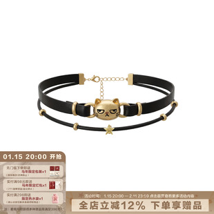 SUMIYAKI 不高兴猫咪童趣双层锁骨链可爱甜酷颈链圣诞礼物项链
