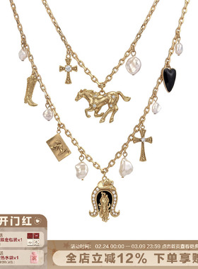SUMIYAKI 马年系列复古双层项链马术帽轻奢高级感靴子锁骨链