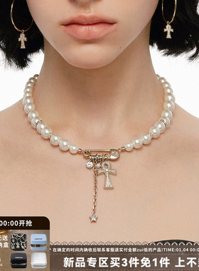 满钻安卡十字架项链回形针锁骨链