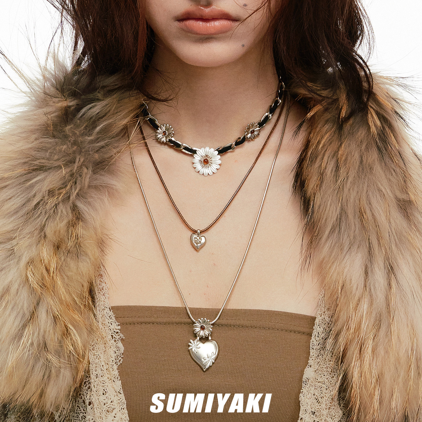 SUMIYAKI 雏菊系列双层雏菊项链皮绳小香风女