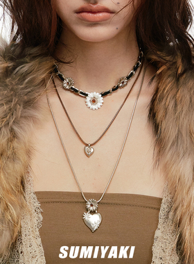 双层雏菊项链皮绳小香风女