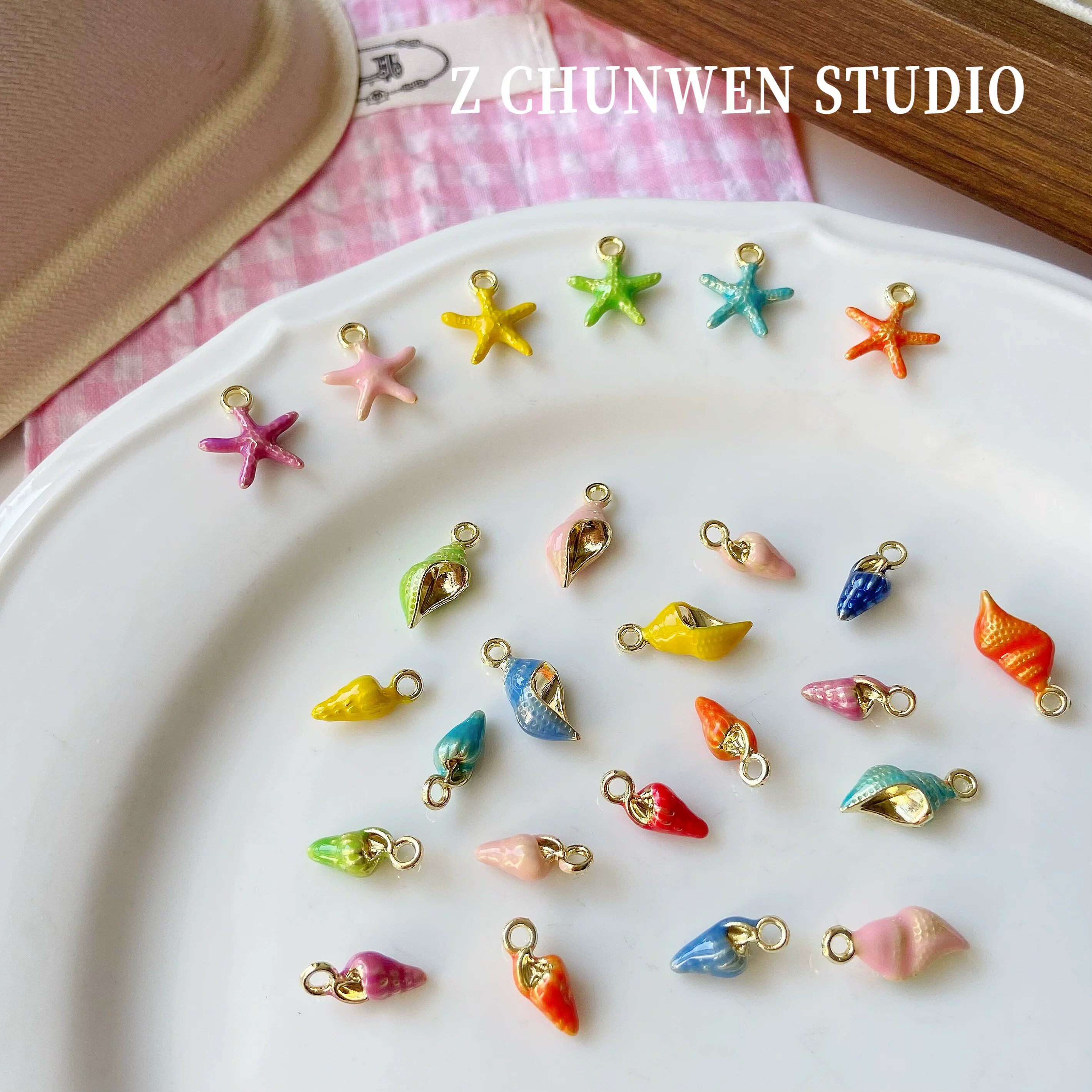 海洋系彩色海螺海星吊坠精致diy手作手链项链手机链材料饰品配件