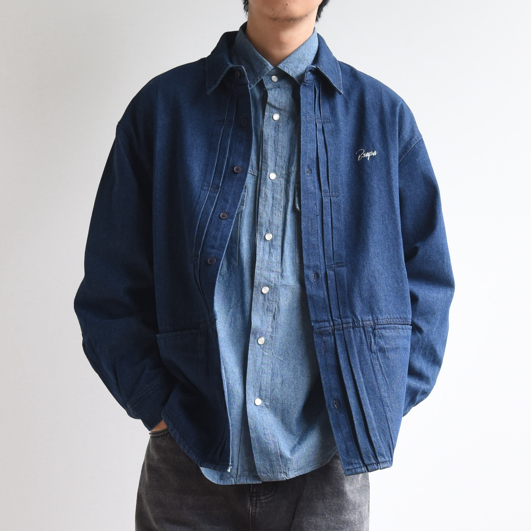 复古翻领工装牛仔夹克