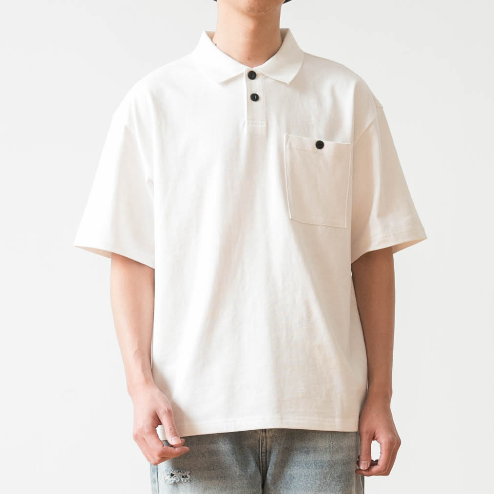 口袋纯色宽松落肩短袖POLO衫