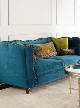 美式乡村高端绒布艺沙发别墅客厅双人三人沙发实木墨绿色软包家具