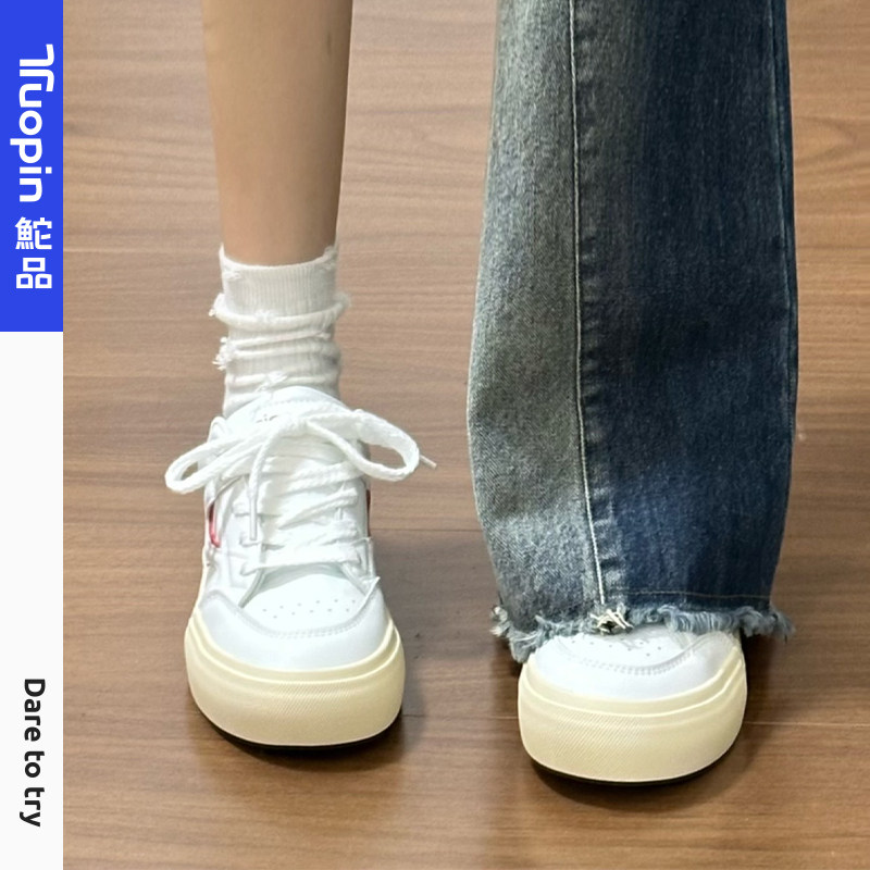 鮀品百搭小白鞋女2024夏秋新款运动面包鞋学生女鞋子休闲厚底板鞋