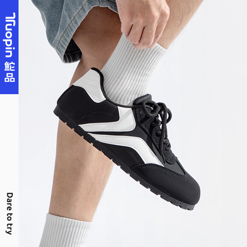鮀品德训鞋男款2024夏季新款帆布休闲百搭复古情侣黑色透气板鞋子