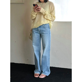 扎实用料 美式 经典 SpenPack 冰蓝水洗质感全棉直筒中腰牛仔长裤