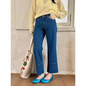 直筒微喇九分牛仔裤 SpenPack 高含量莱赛尔亲肤垂坠拼接翻边修身