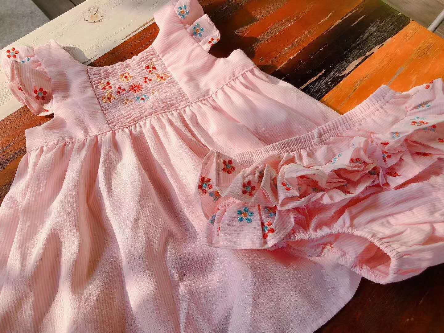 新款现货婴幼儿女宝宝夏季连衣裙二件套 女童粉红刺绣公主背心裙